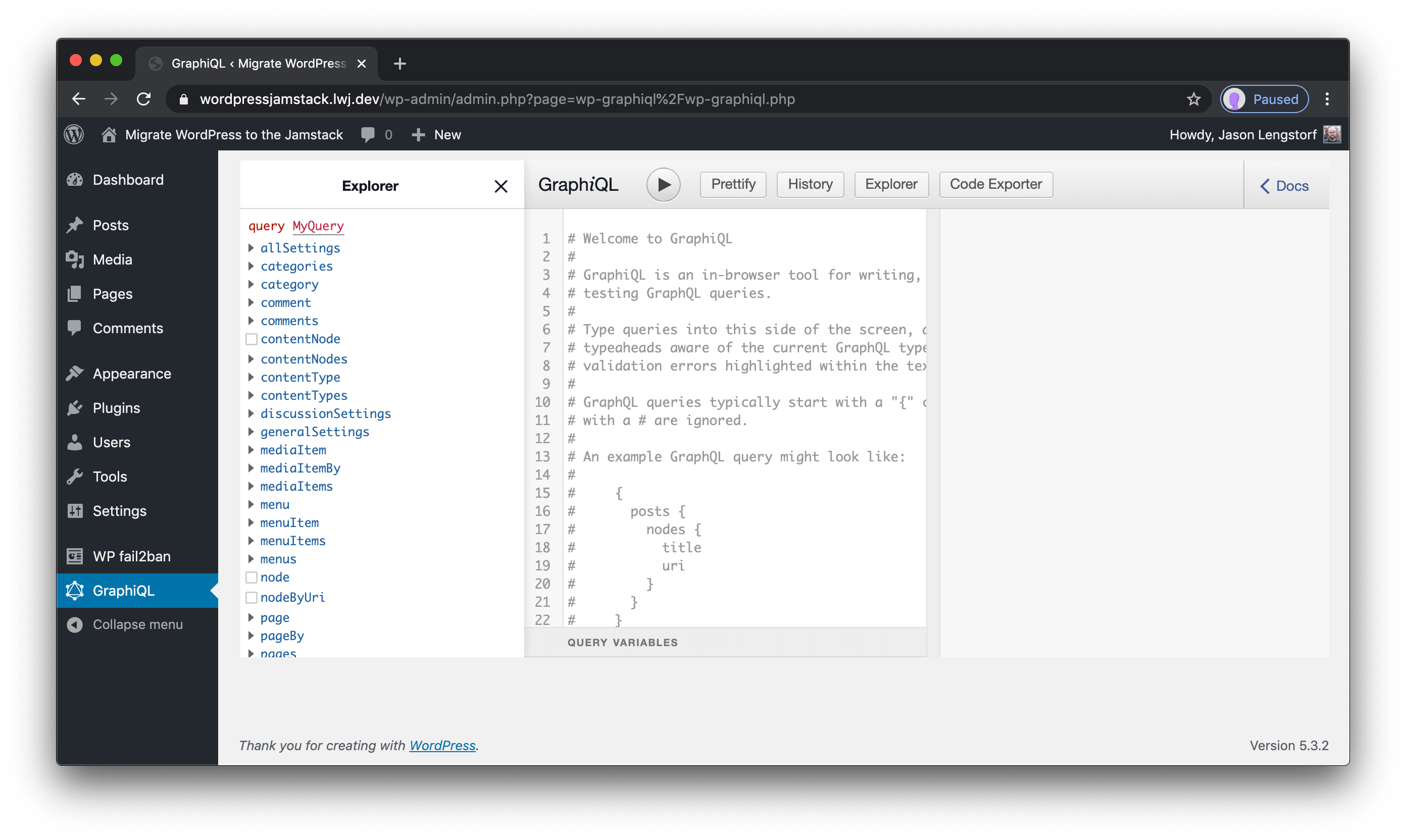 WPGraphiQL UI