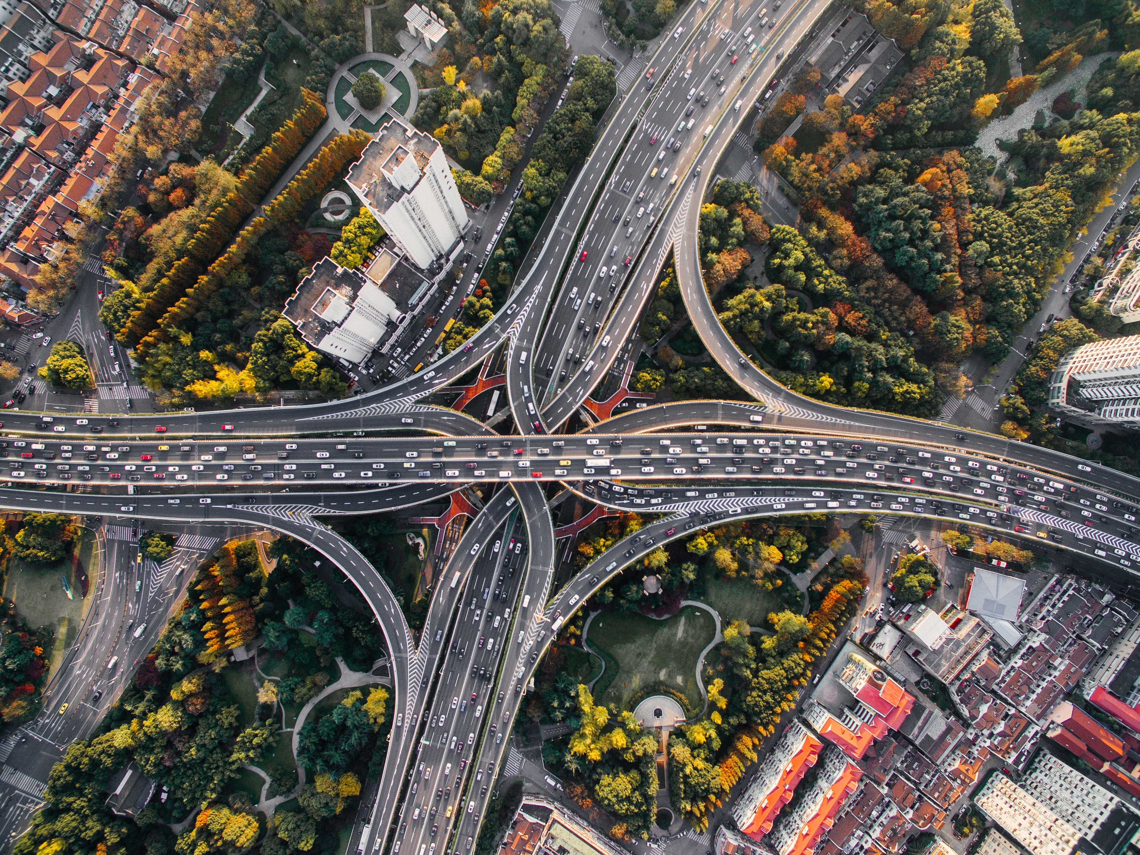 Aerial view of freeways intersecting