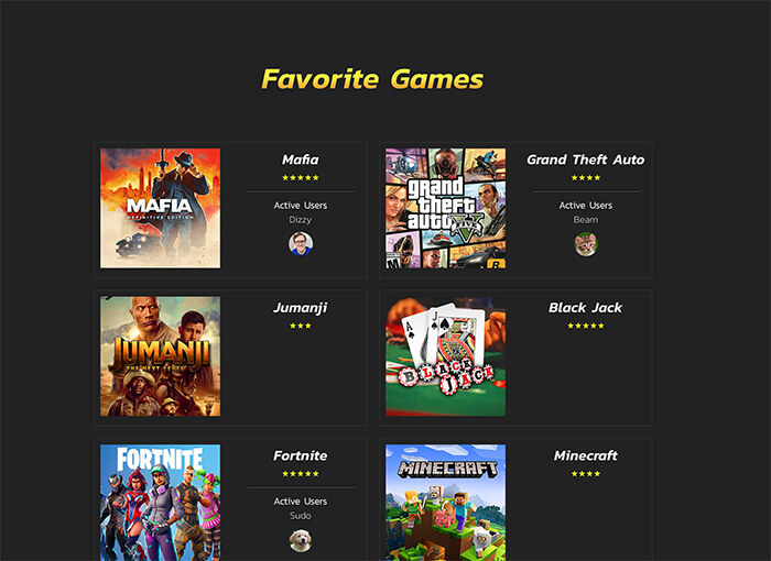 screenshot of favegames site