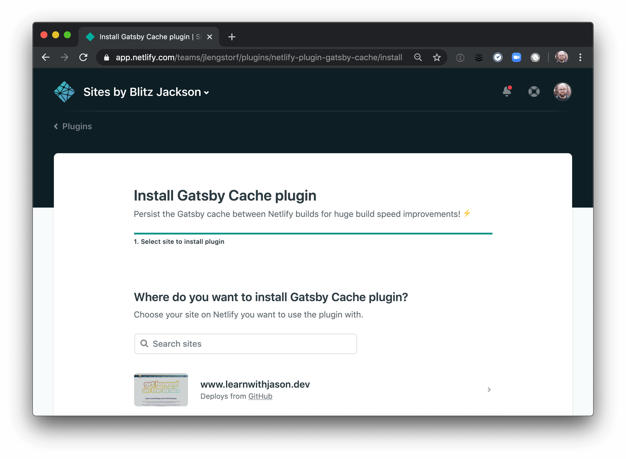 Install screen for the Netlify Build Plugin to persist the Gatsby cache.