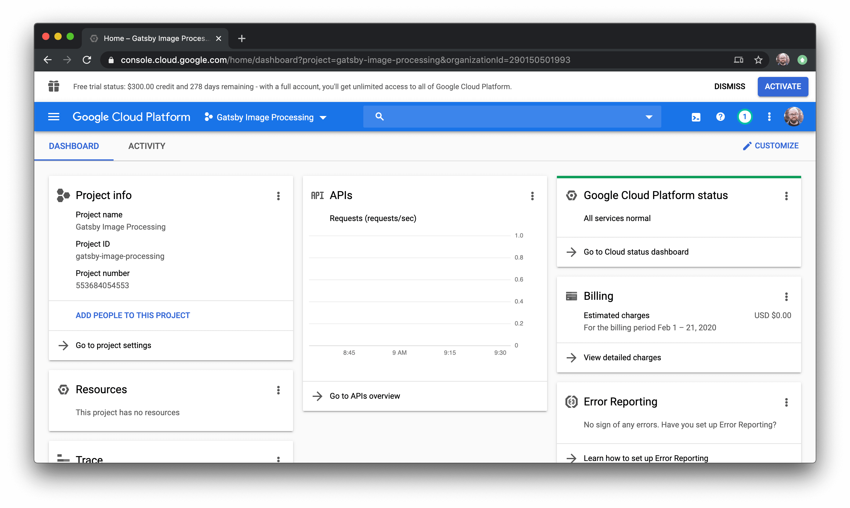 Google Cloud Dashboard.