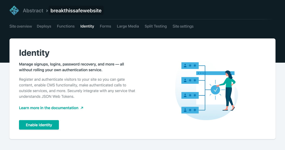 screenshot of identity dashboard page