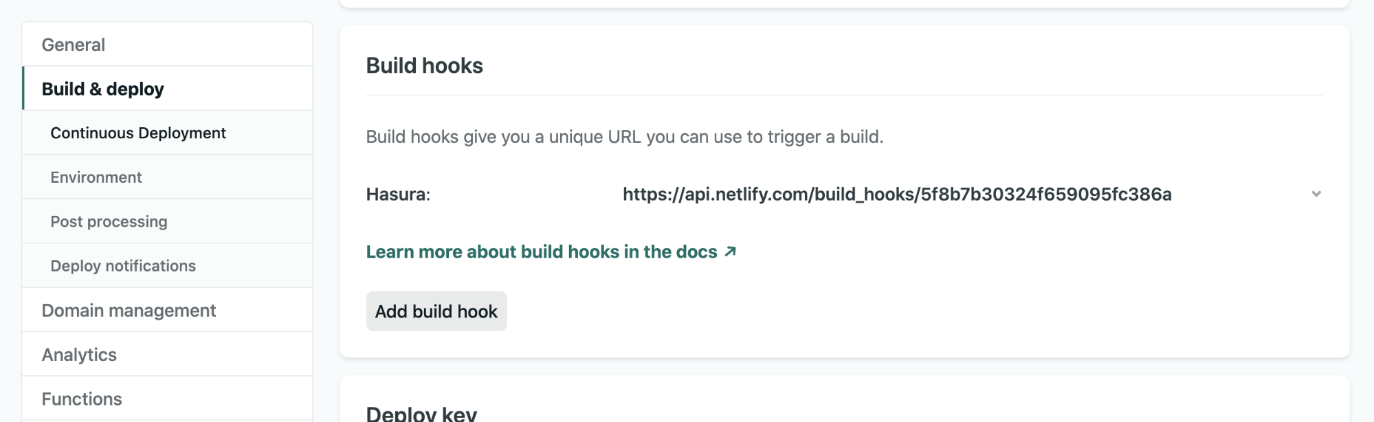 Netlify build hook hasura api link