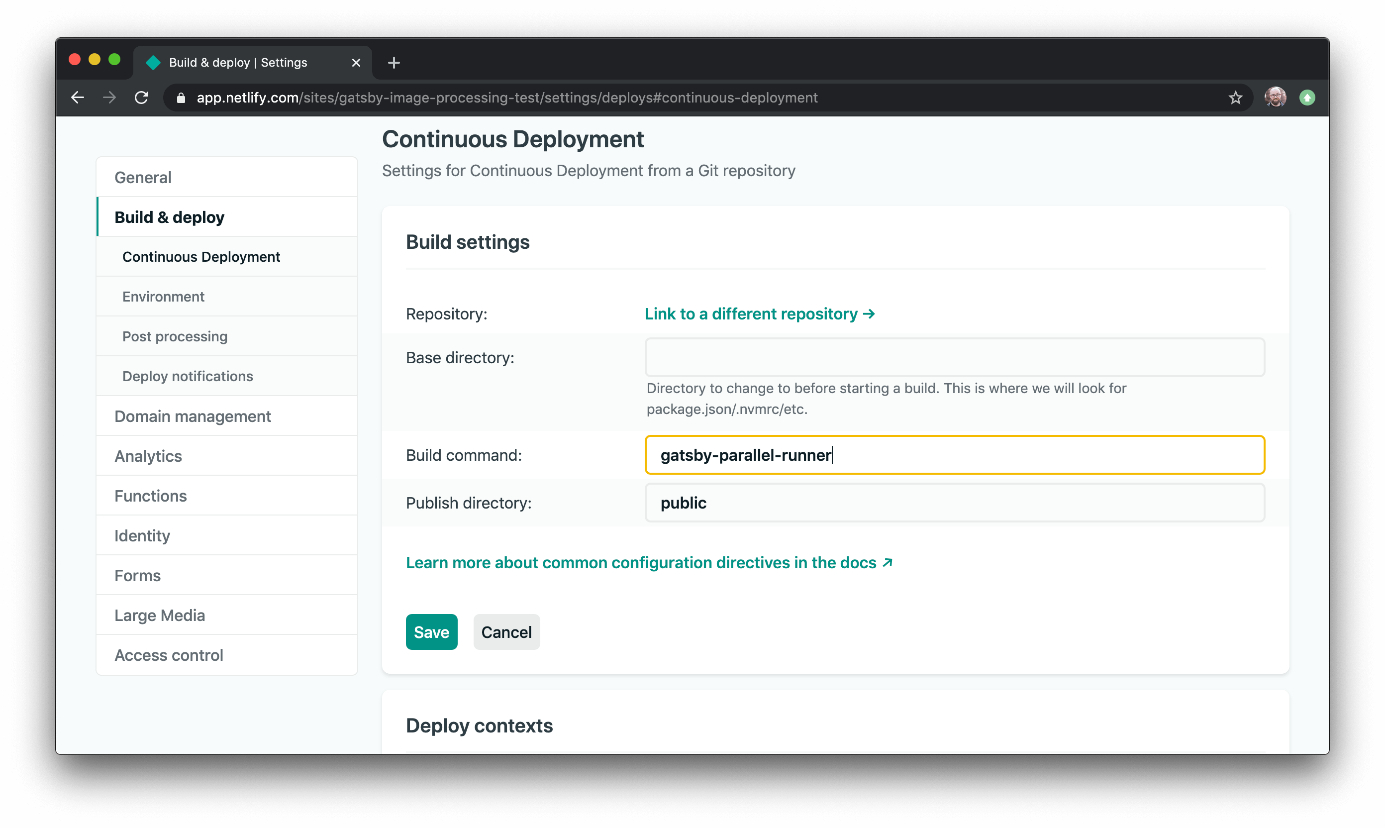 Netlify build settings updated to use 