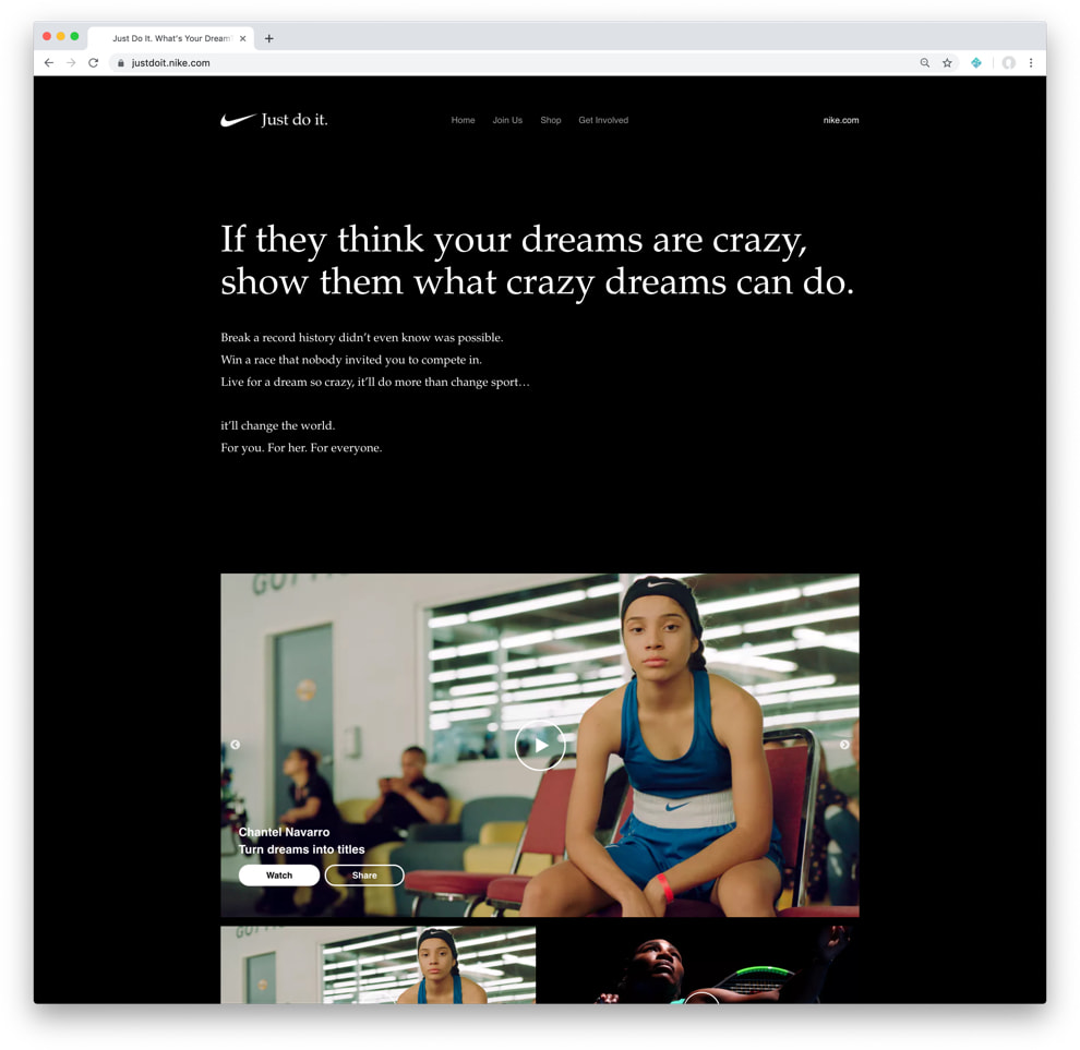 Screenshot of justdoit.nike.com