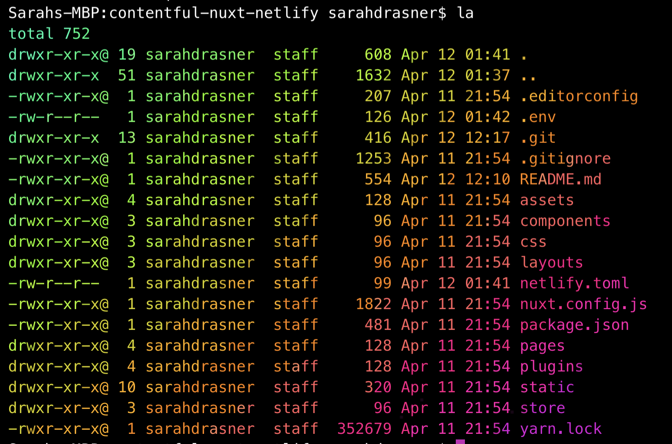 rainbow ls -la terminal output