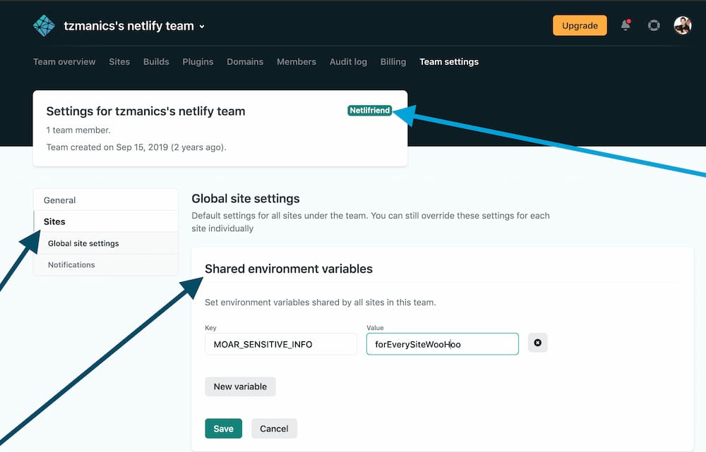 team settings dashboard