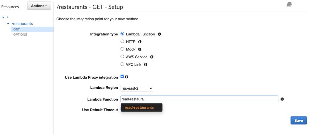 API Gateway - GET Method screen